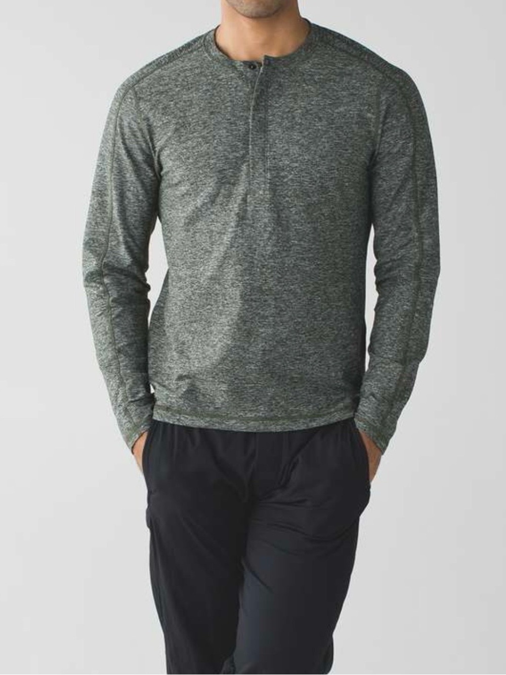 Lululemon Surge Long Sleeve Henley, Size L, Heathered Gator Green
#219